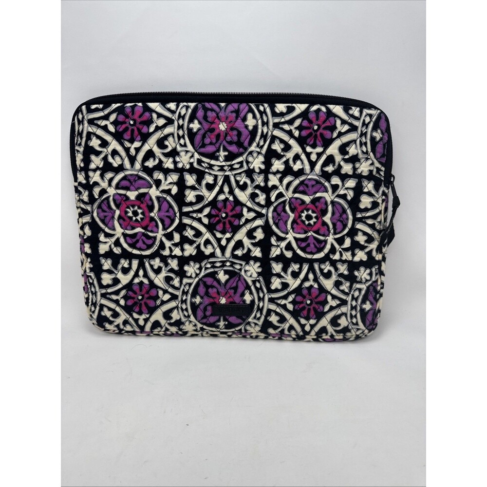 Vera Bradley Flora Medallion Quilted Laptop Sleeve Black White Purple